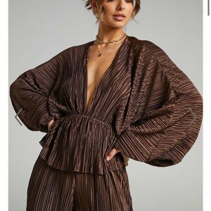 Showpo Metallic Brown Pleated Top